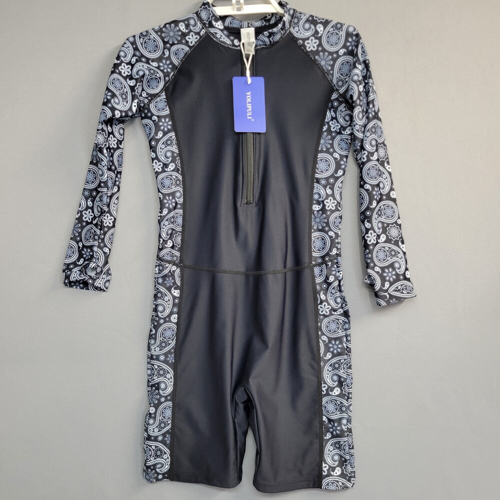 YOLIPULI Swimsuit Girls XXXL Rash Guard One Piece Long Sleeve Paisley UPF50+